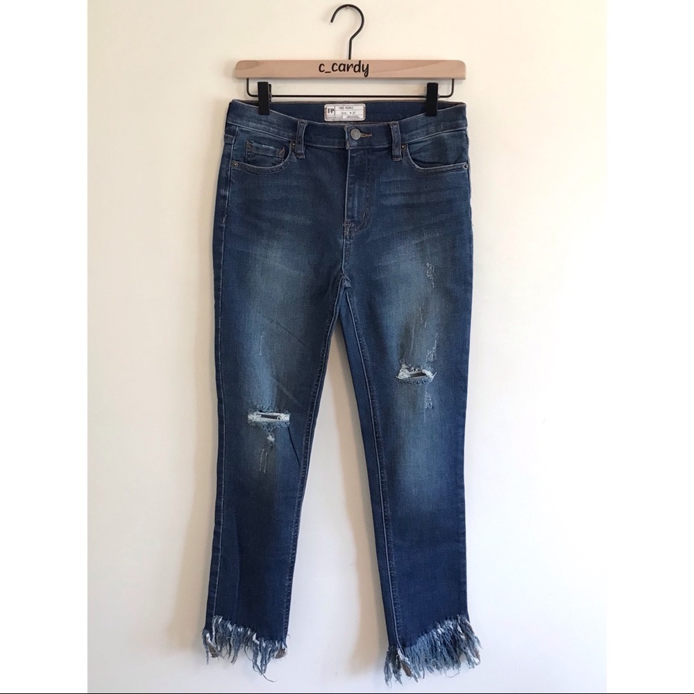 Free People Great Heights Frayed Skinny Jean Blue